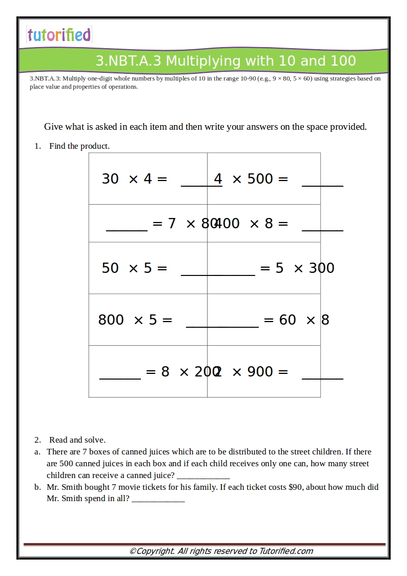 3rd Grade Common Core Math Worksheets