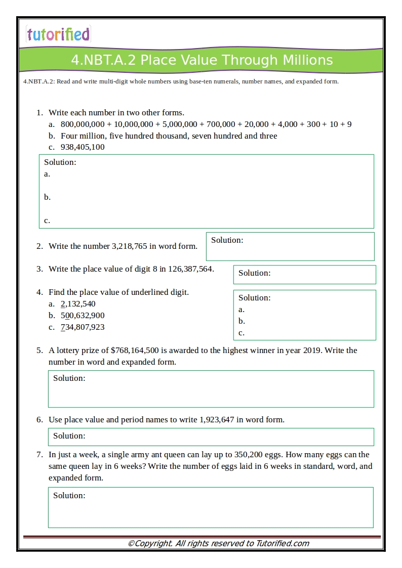 22th Grade Common Core Math Worksheets In 4 Nbt 1 Worksheet