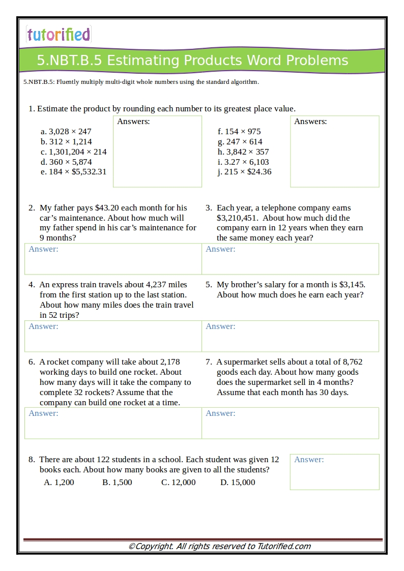 40 Estimation Word Problems 3rd Grade Online Education