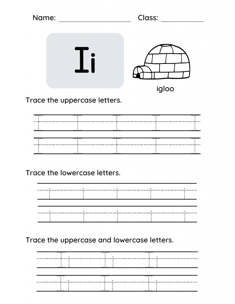 Free Tracing Letter I Printable PDF Trace the Letter I