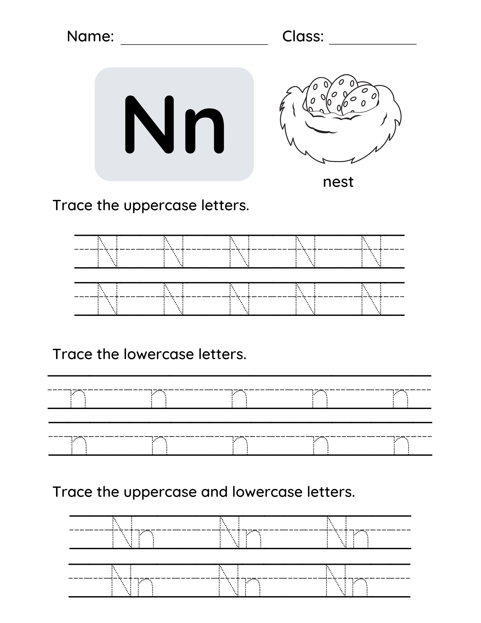 Free Tracing Letter N Printable PDF Trace The Letter N