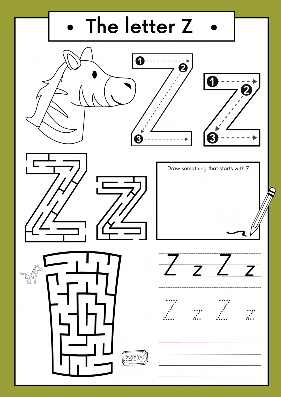 Free Letter Z Coloring Pages Printable PDF