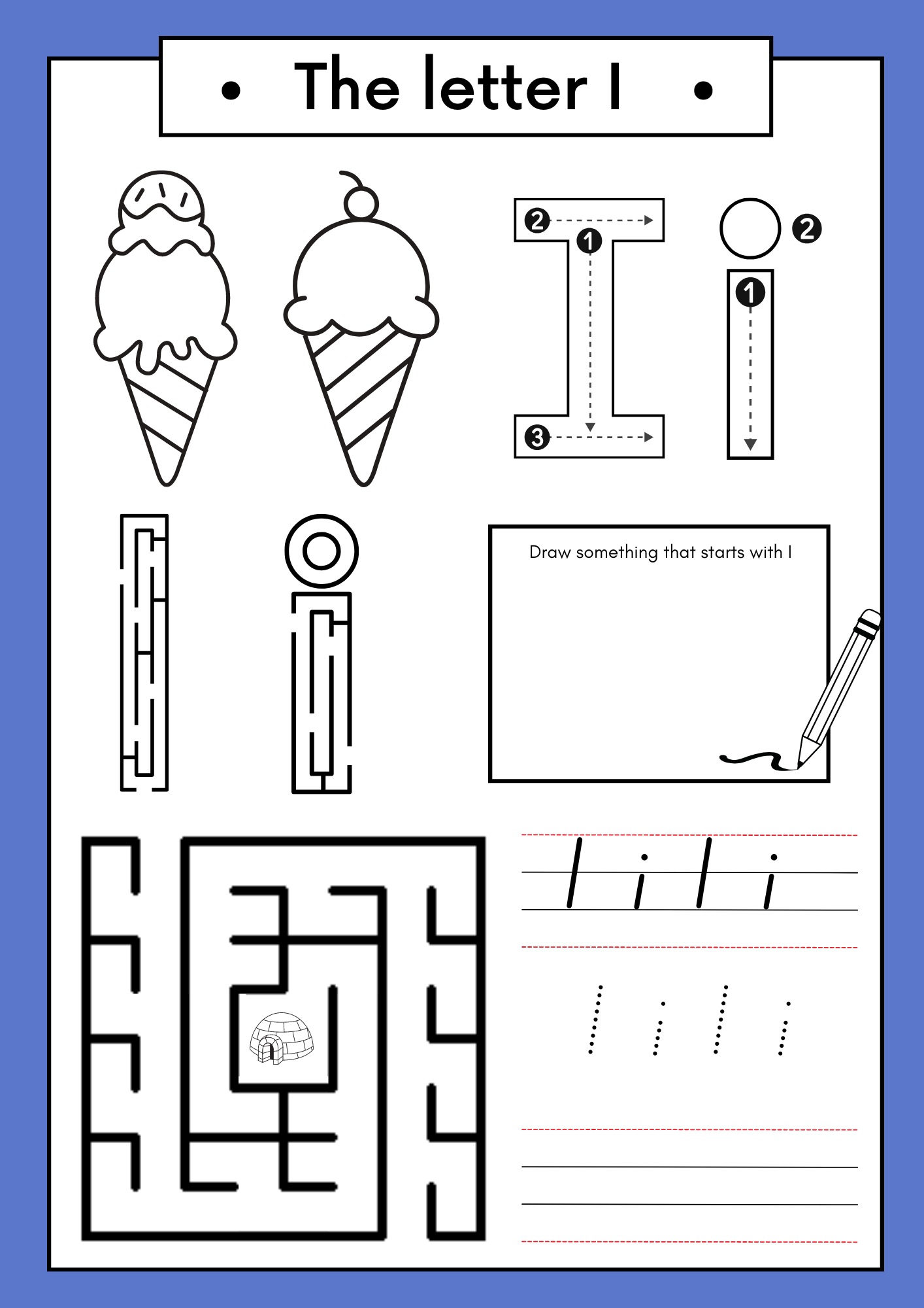 Free Letter I Coloring Pages Printable PDF