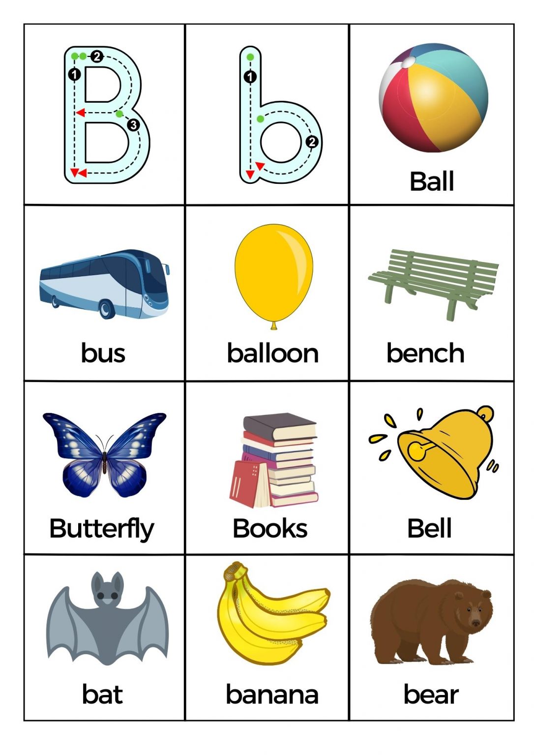 Free Letter B Pictures Worksheets Printable PDF