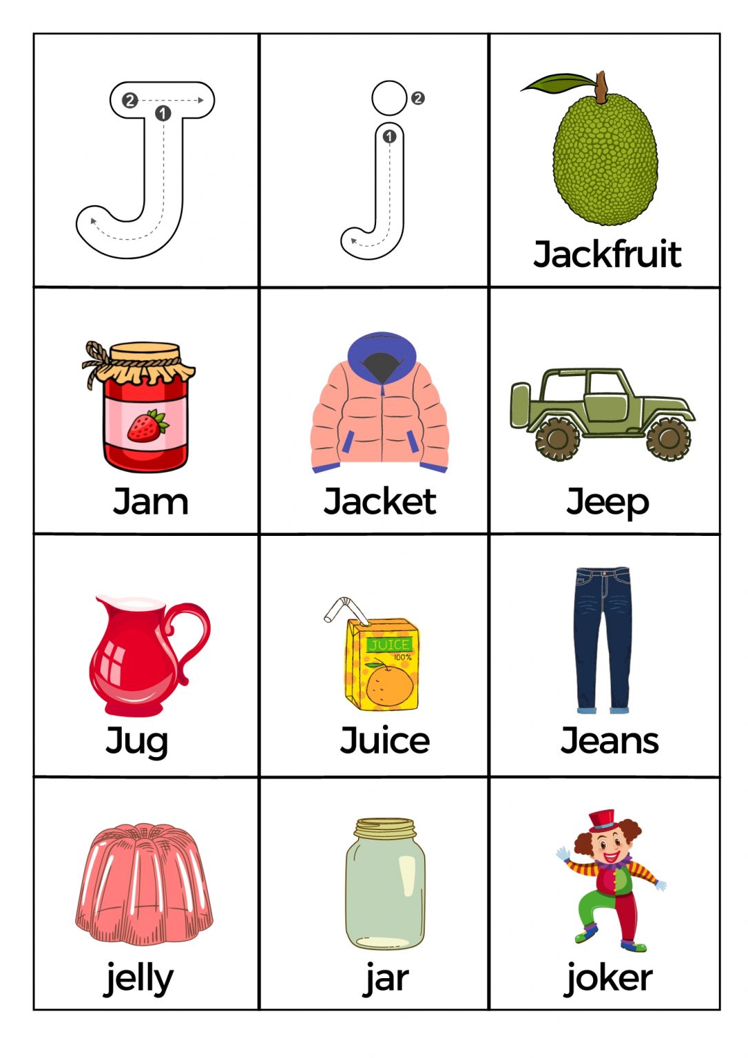 Free letter j pictures worksheets printable pdf