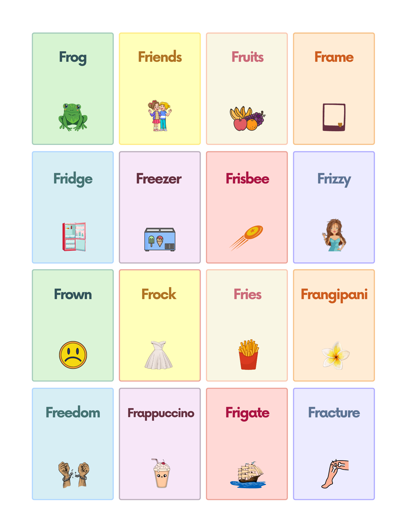 Consonant Blend FR Sound Words With Pictures Worksheet PDF