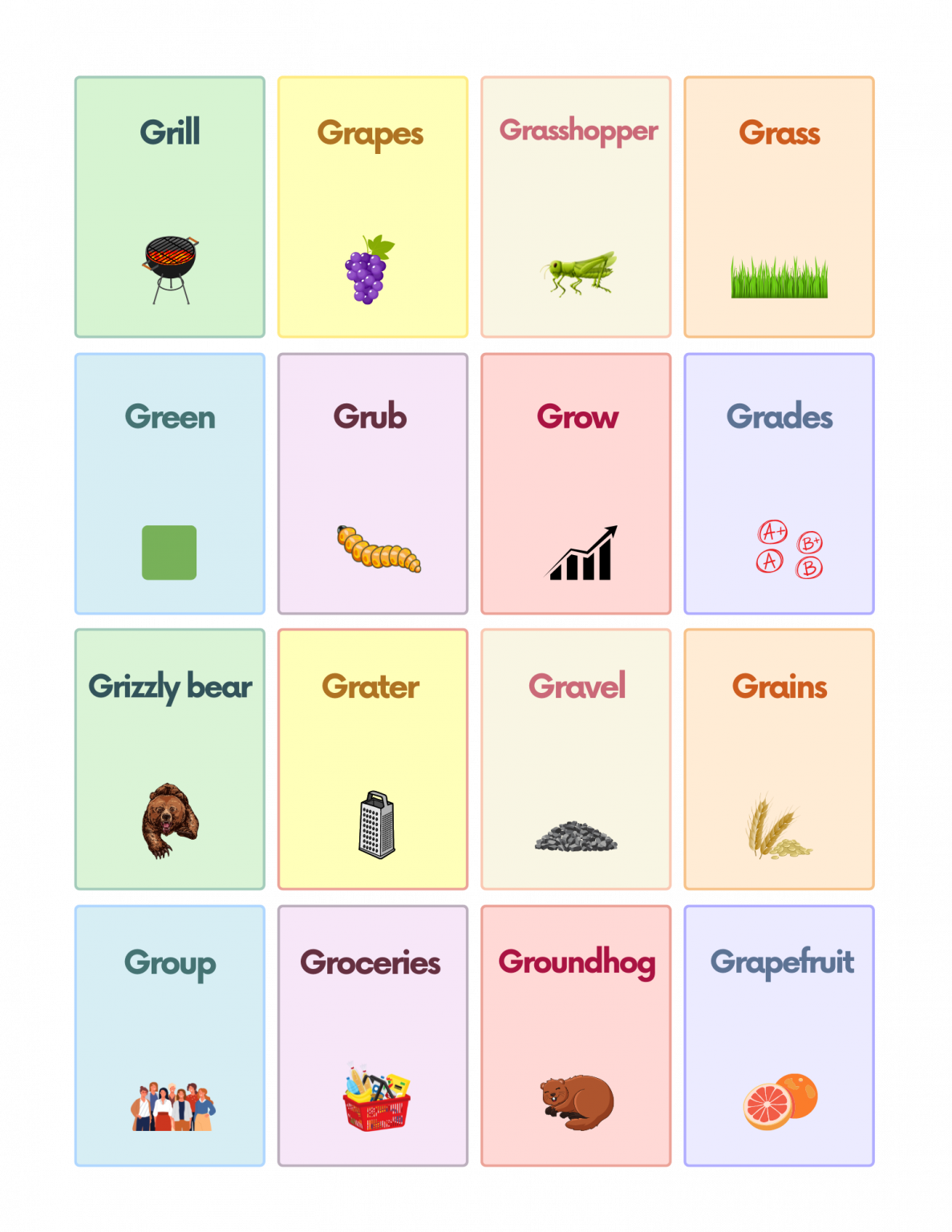 Consonant Blend GR Sound Words With Pictures Worksheet PDF