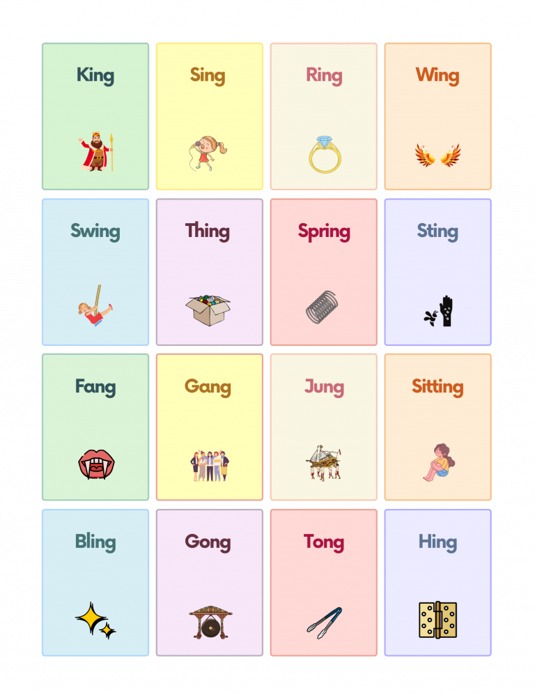 Consonant Digraphs NG Sound Words With Pictures Worksheet PDF