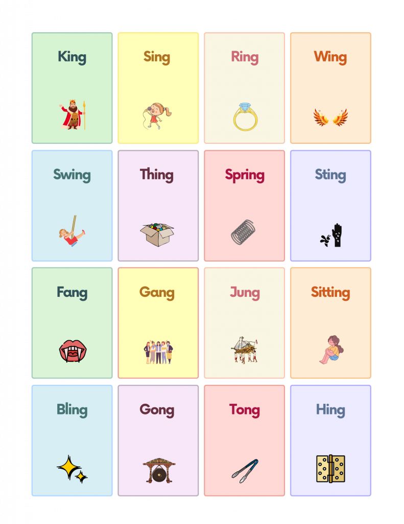 Consonant Digraphs NG Sound Words With Pictures Worksheet PDF